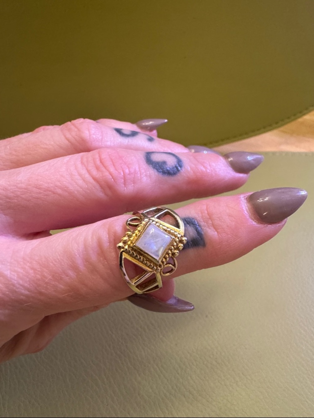 Gold Ring with Square Moonstone Center - Elegant Women's Jewelry